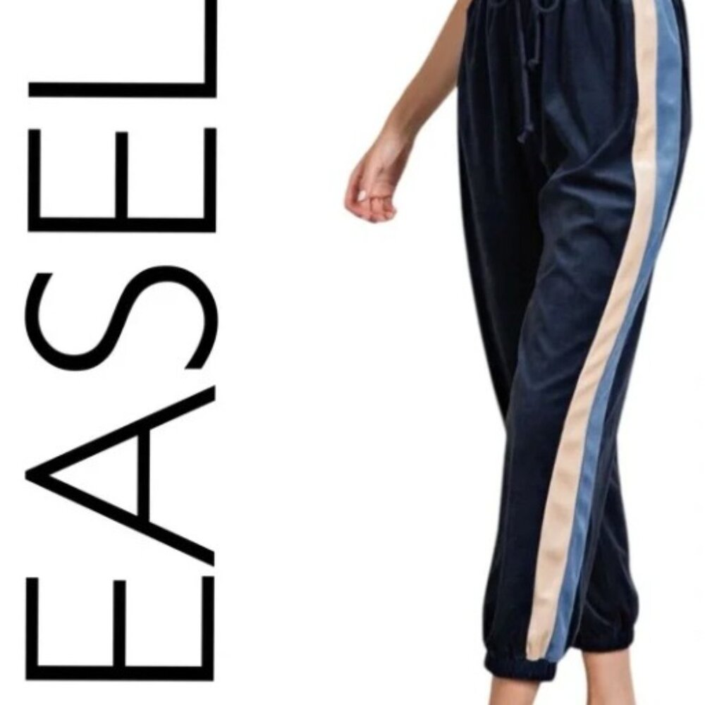 NWT Easel Los Angeles Navy Jogger Pants with Side Striping Size Large